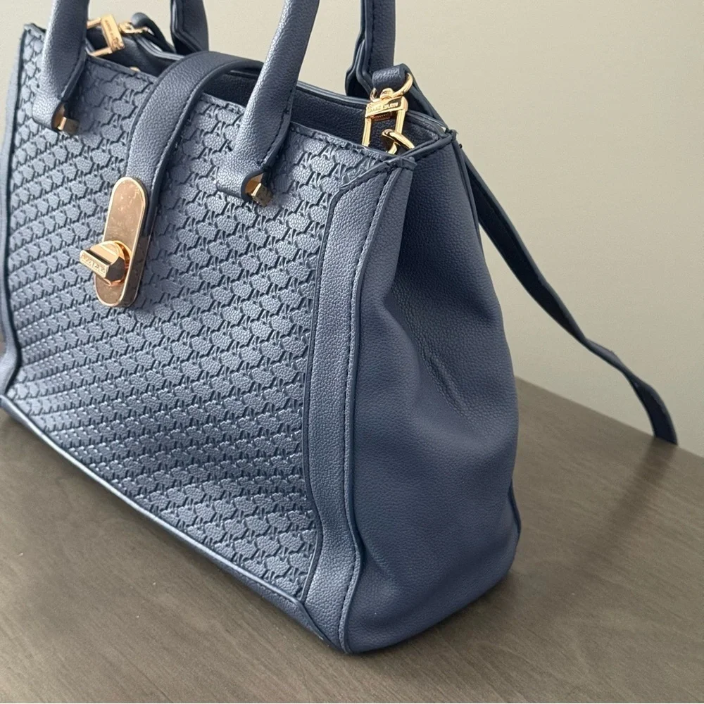 Anne Klein Midnight Blue Embossed Logo Handbag